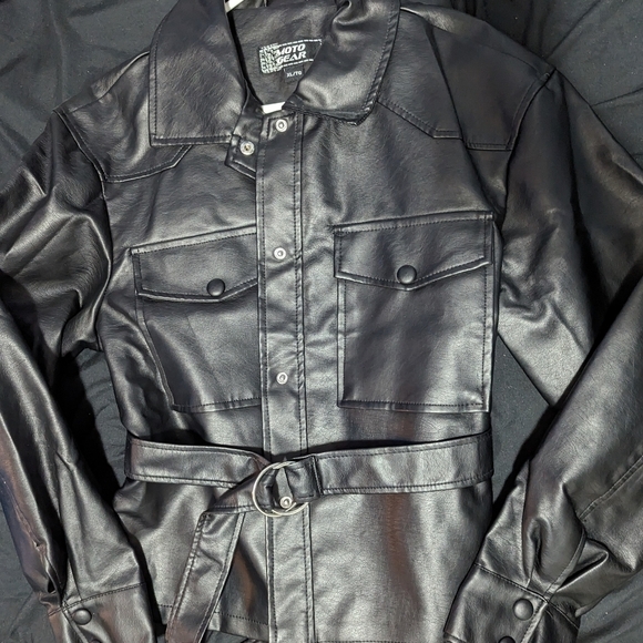 New Womens Moto Jacket Size XL Faux Leather Belted Jacket Moto Gear Jacket - Picture 10 of 11